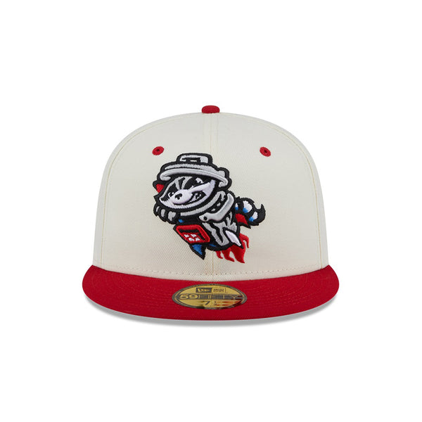 Rocket City Trash Pandas New Era 59FIFTY Cream W/Red Primary Cap