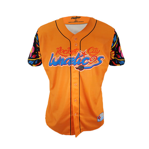 Rocket City Trash Pandas Rawlings Adult Orange Lunaticos Jersey